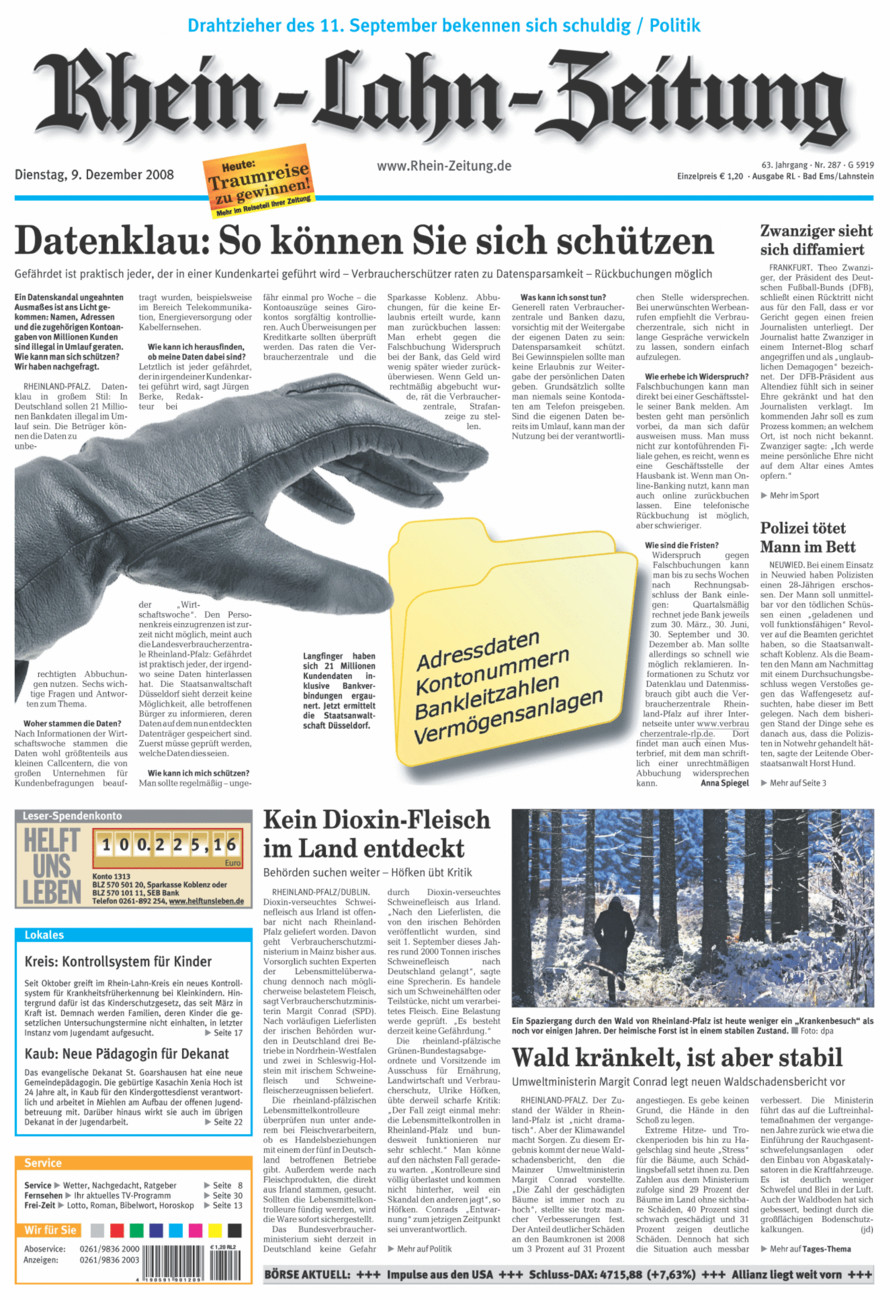 Rhein-Lahn-Zeitung vom Dienstag, 09.12.2008