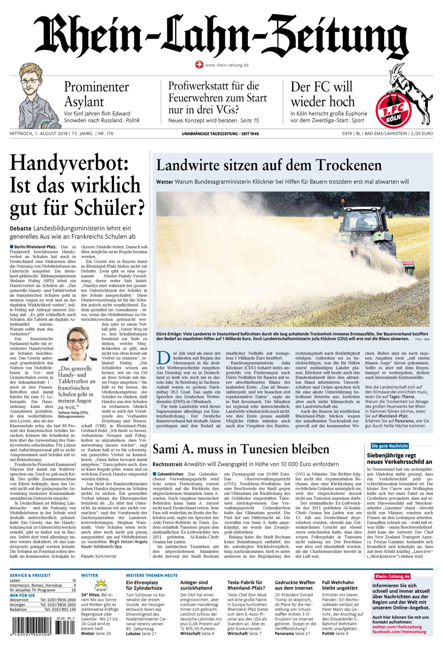Rhein-Lahn-Zeitung vom Mittwoch, 01.08.2018
