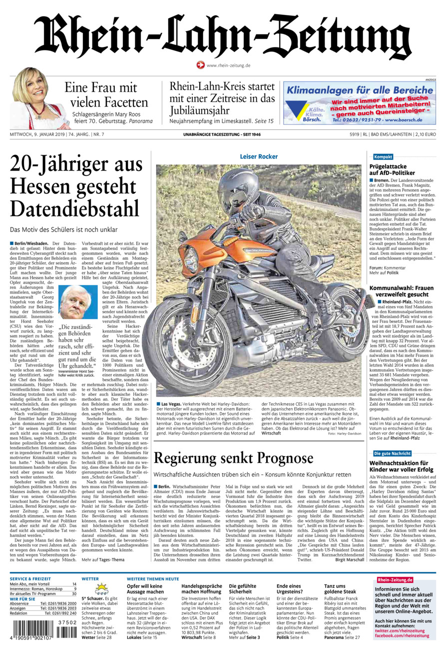 Rhein-Lahn-Zeitung vom Mittwoch, 09.01.2019