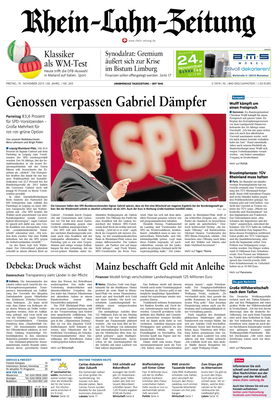 Rhein-Lahn-Zeitung vom Freitag, 15.11.2013