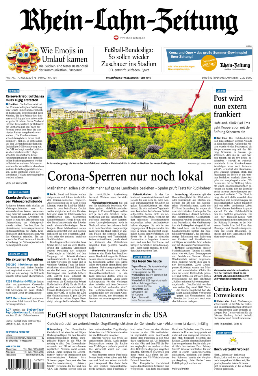 Rhein-Lahn-Zeitung vom Freitag, 17.07.2020