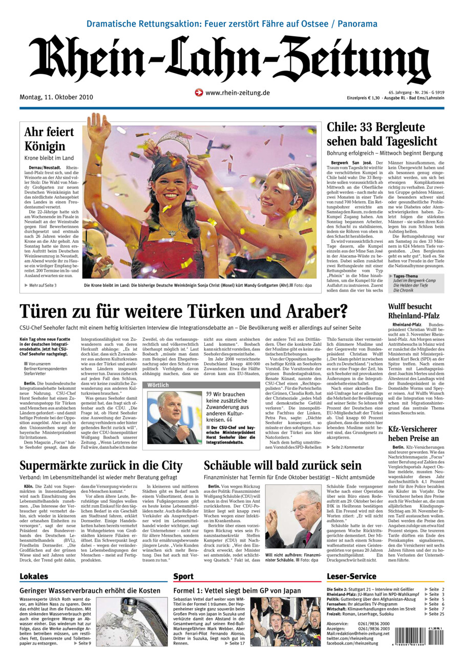 Rhein-Lahn-Zeitung vom Montag, 11.10.2010