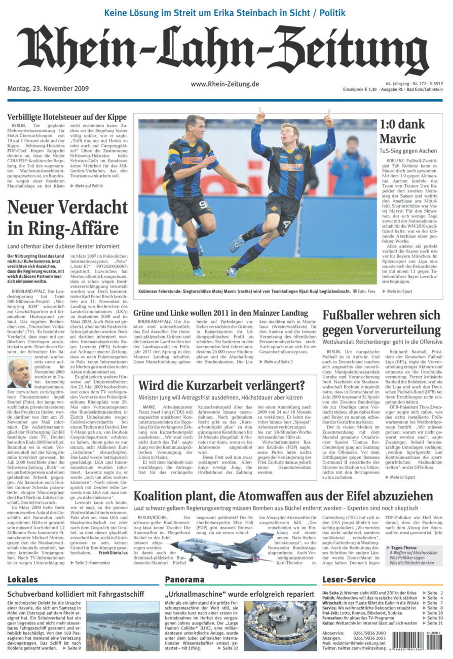 Rhein-Lahn-Zeitung vom Montag, 23.11.2009