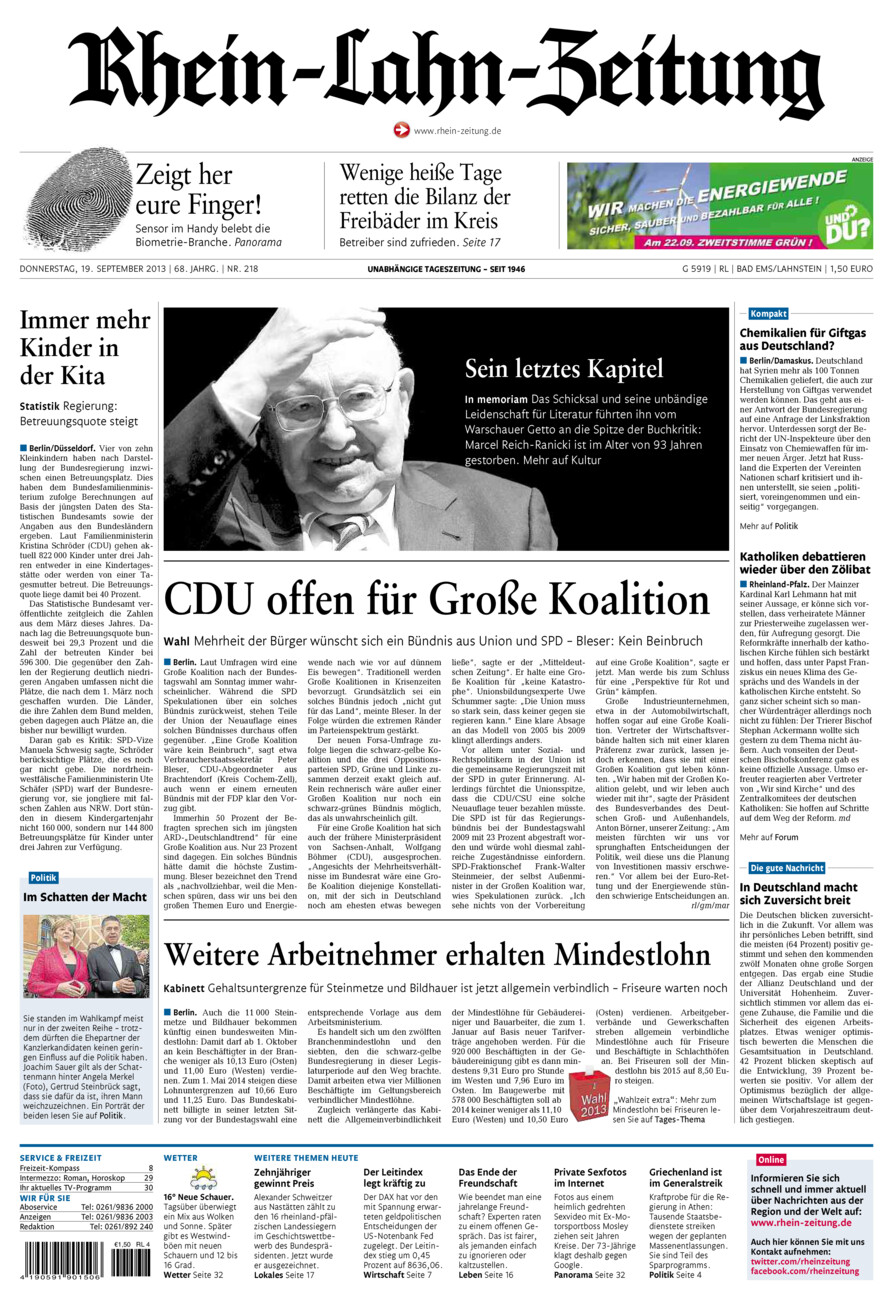 Rhein-Lahn-Zeitung vom Donnerstag, 19.09.2013