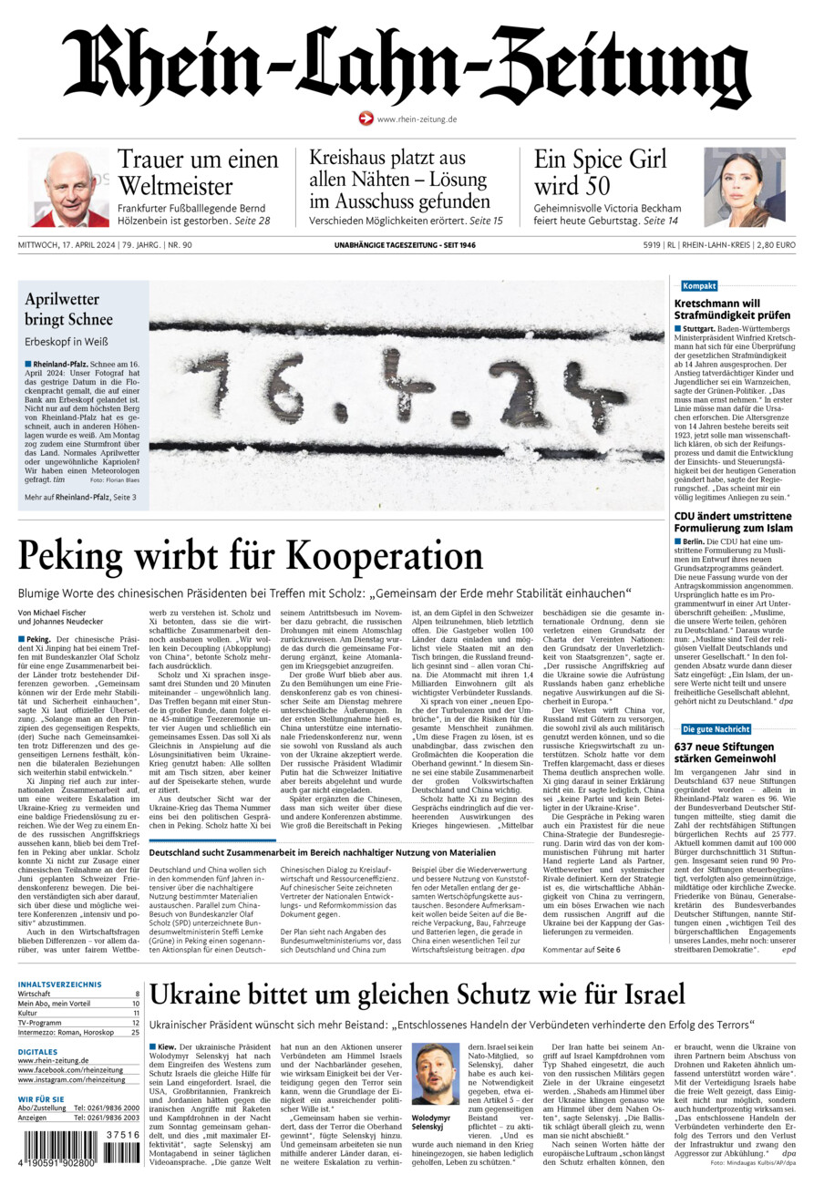 Rhein-Lahn-Zeitung vom Mittwoch, 17.04.2024