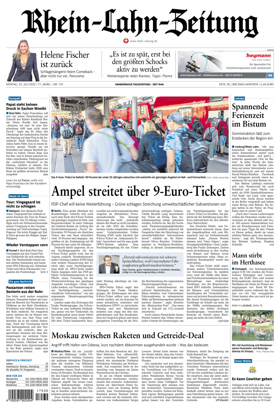Rhein-Lahn-Zeitung vom Montag, 25.07.2022