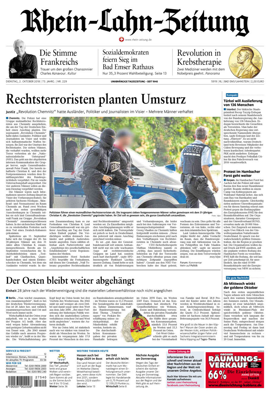 Rhein-Lahn-Zeitung vom Dienstag, 02.10.2018