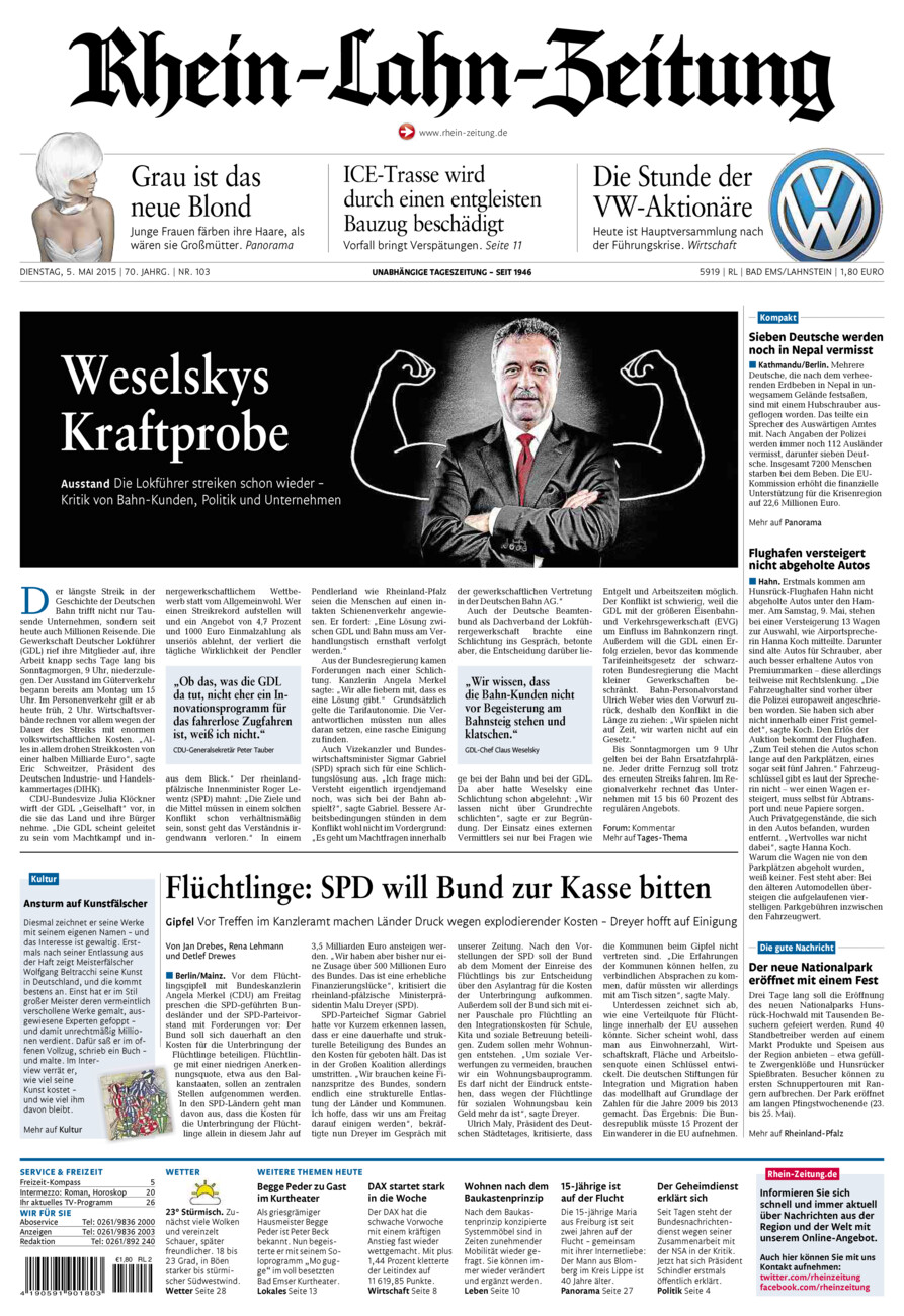 Rhein-Lahn-Zeitung vom Dienstag, 05.05.2015