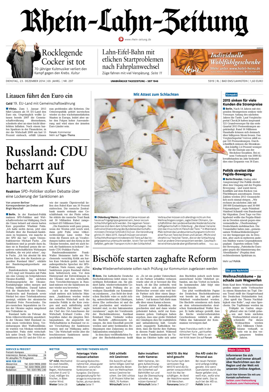 Rhein-Lahn-Zeitung vom Dienstag, 23.12.2014