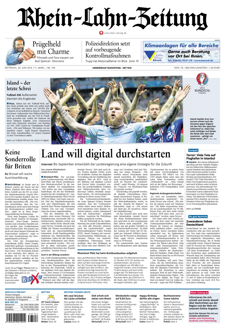Rhein-Lahn-Zeitung vom Mittwoch, 29.06.2016