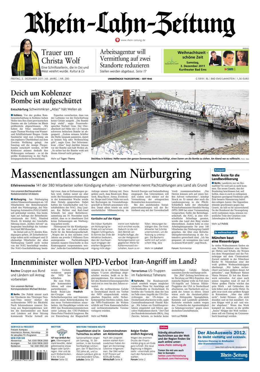 Rhein-Lahn-Zeitung vom Freitag, 02.12.2011