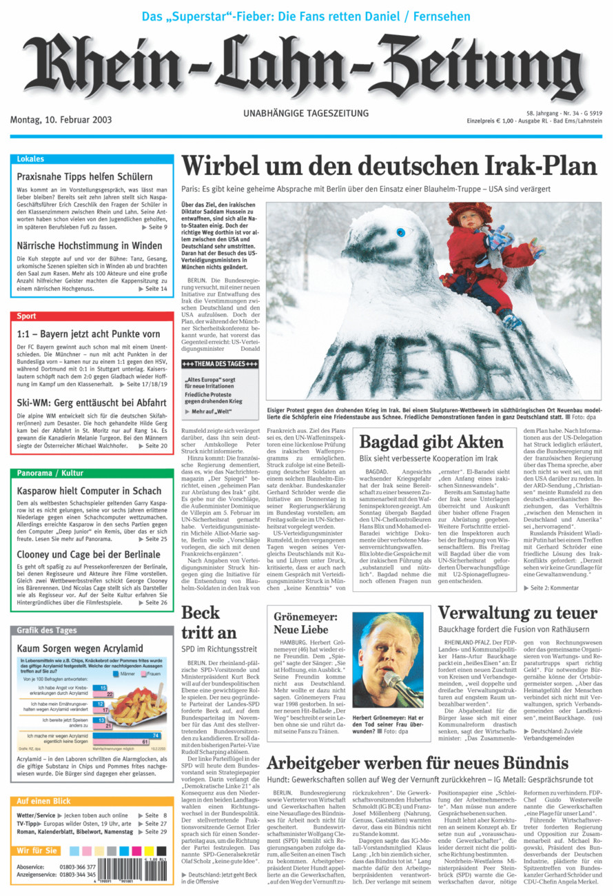 Rhein-Lahn-Zeitung vom Montag, 10.02.2003