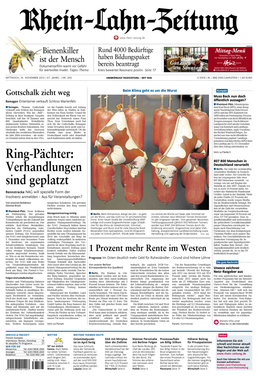 Rhein-Lahn-Zeitung vom Mittwoch, 14.11.2012