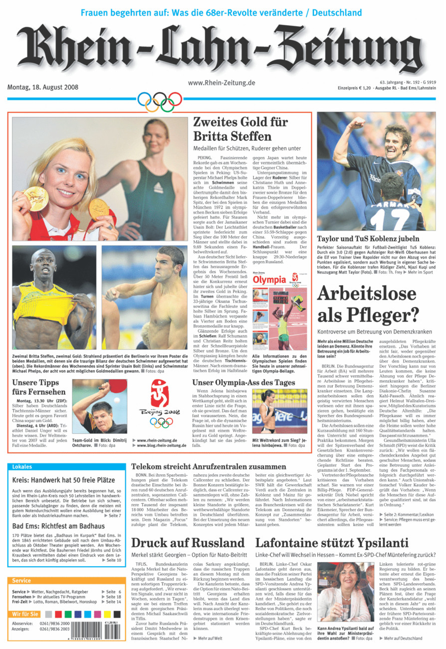 Rhein-Lahn-Zeitung vom Montag, 18.08.2008