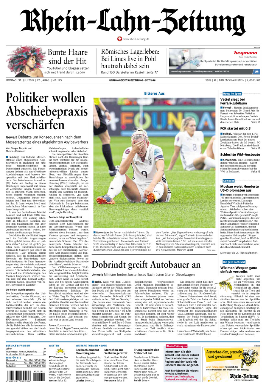 Rhein-Lahn-Zeitung vom Montag, 31.07.2017