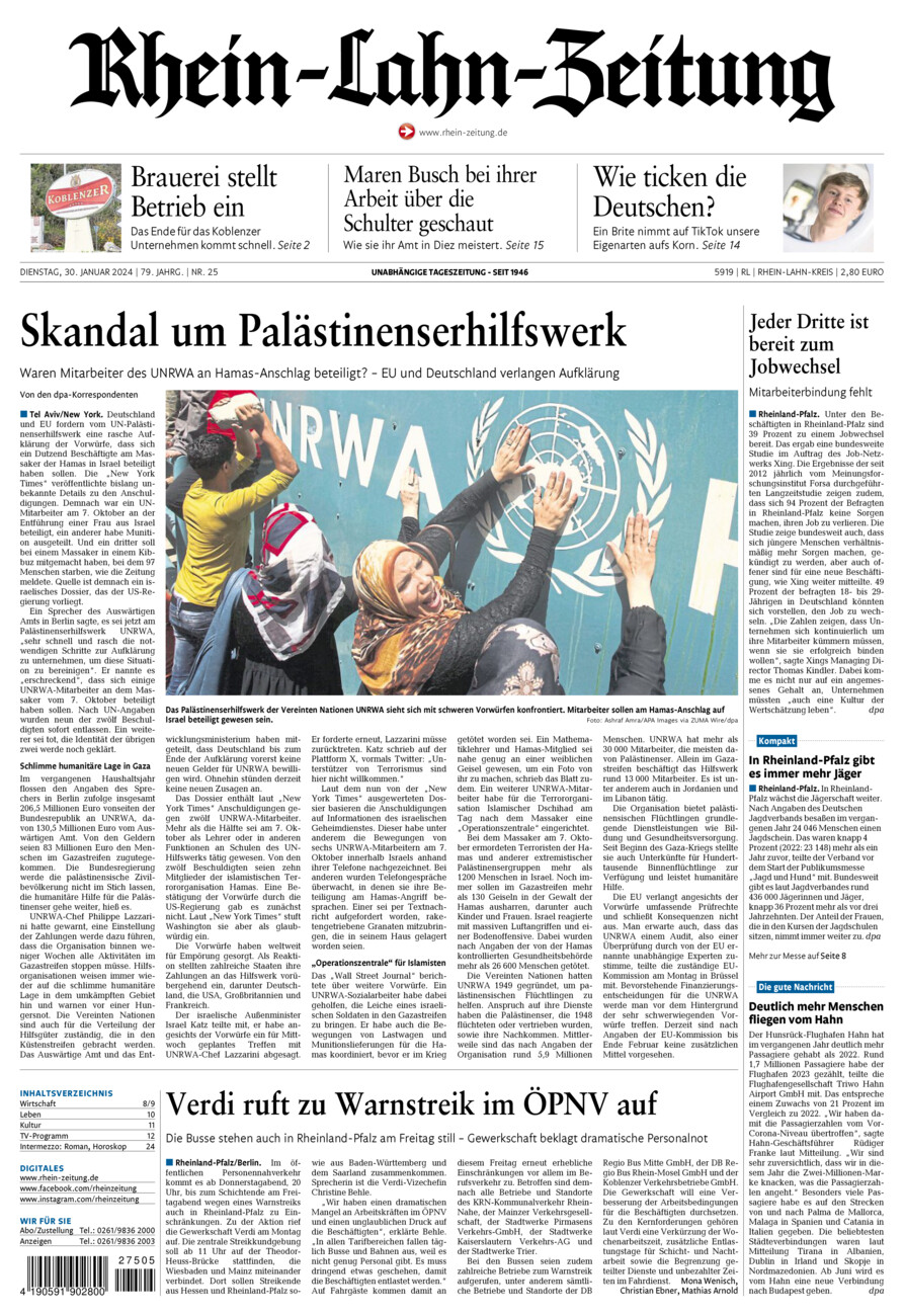 Rhein-Lahn-Zeitung vom Dienstag, 30.01.2024