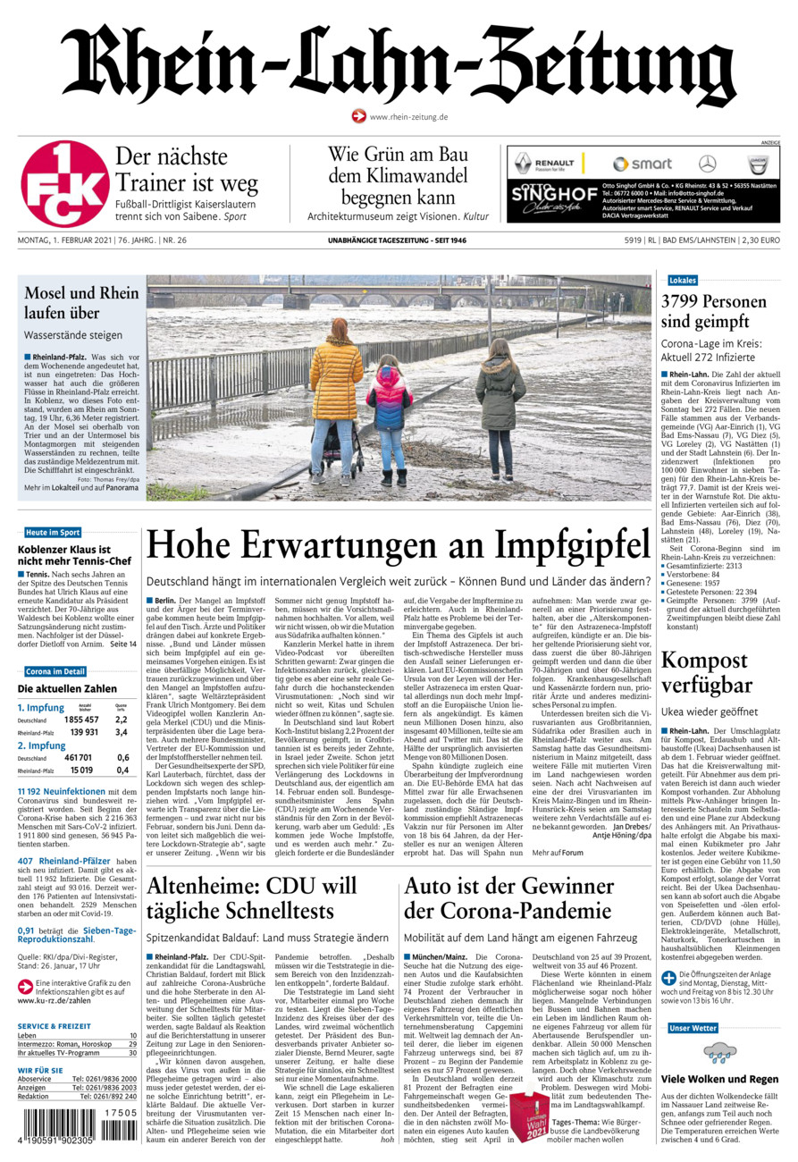 Rhein-Lahn-Zeitung vom Montag, 01.02.2021