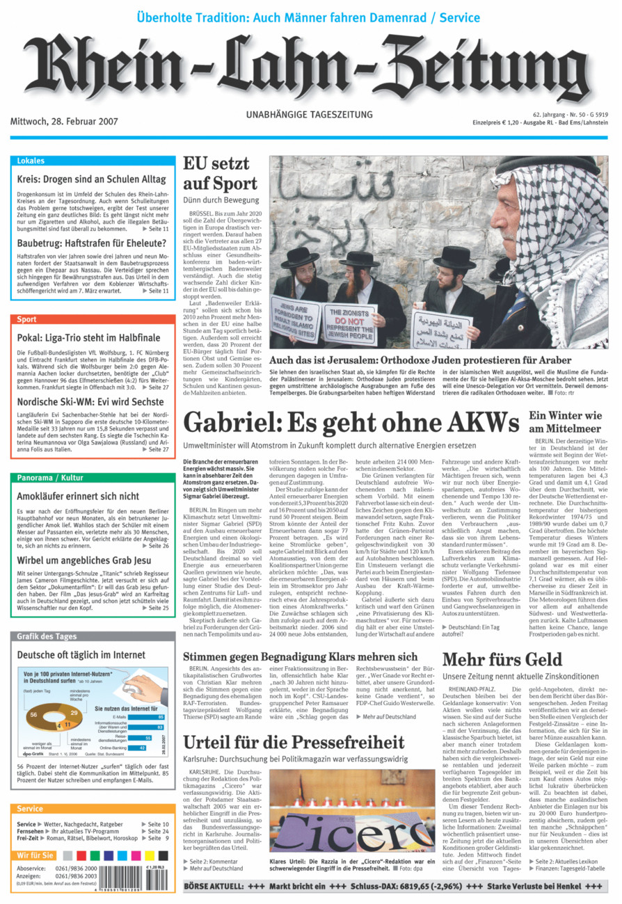 Rhein-Lahn-Zeitung vom Mittwoch, 28.02.2007