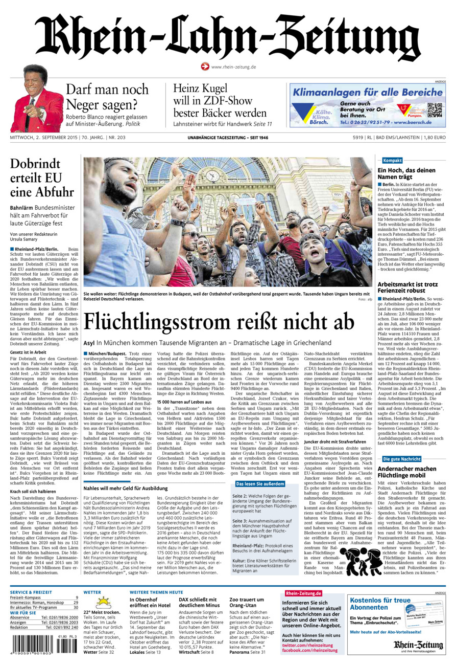 Rhein-Lahn-Zeitung vom Mittwoch, 02.09.2015