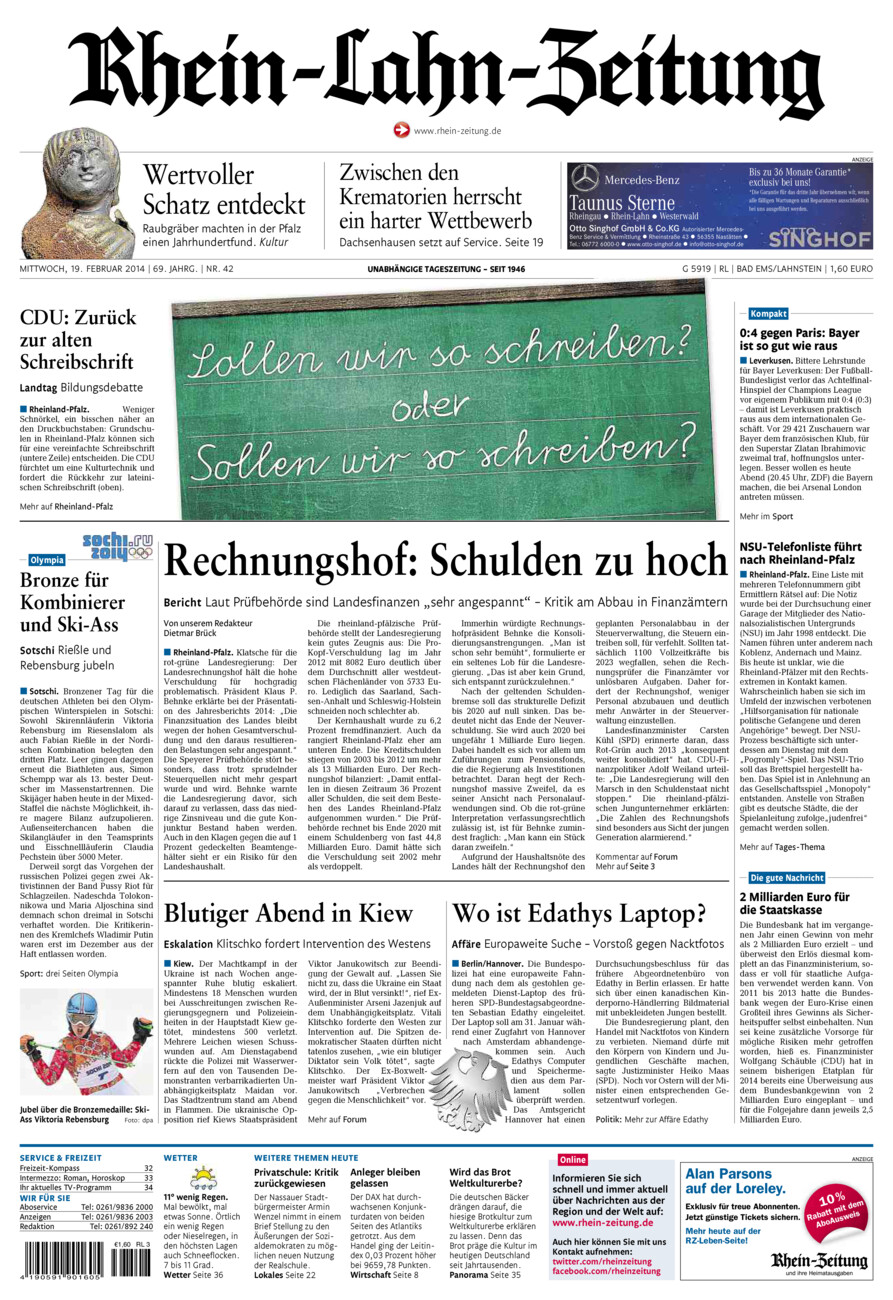 Rhein-Lahn-Zeitung vom Mittwoch, 19.02.2014
