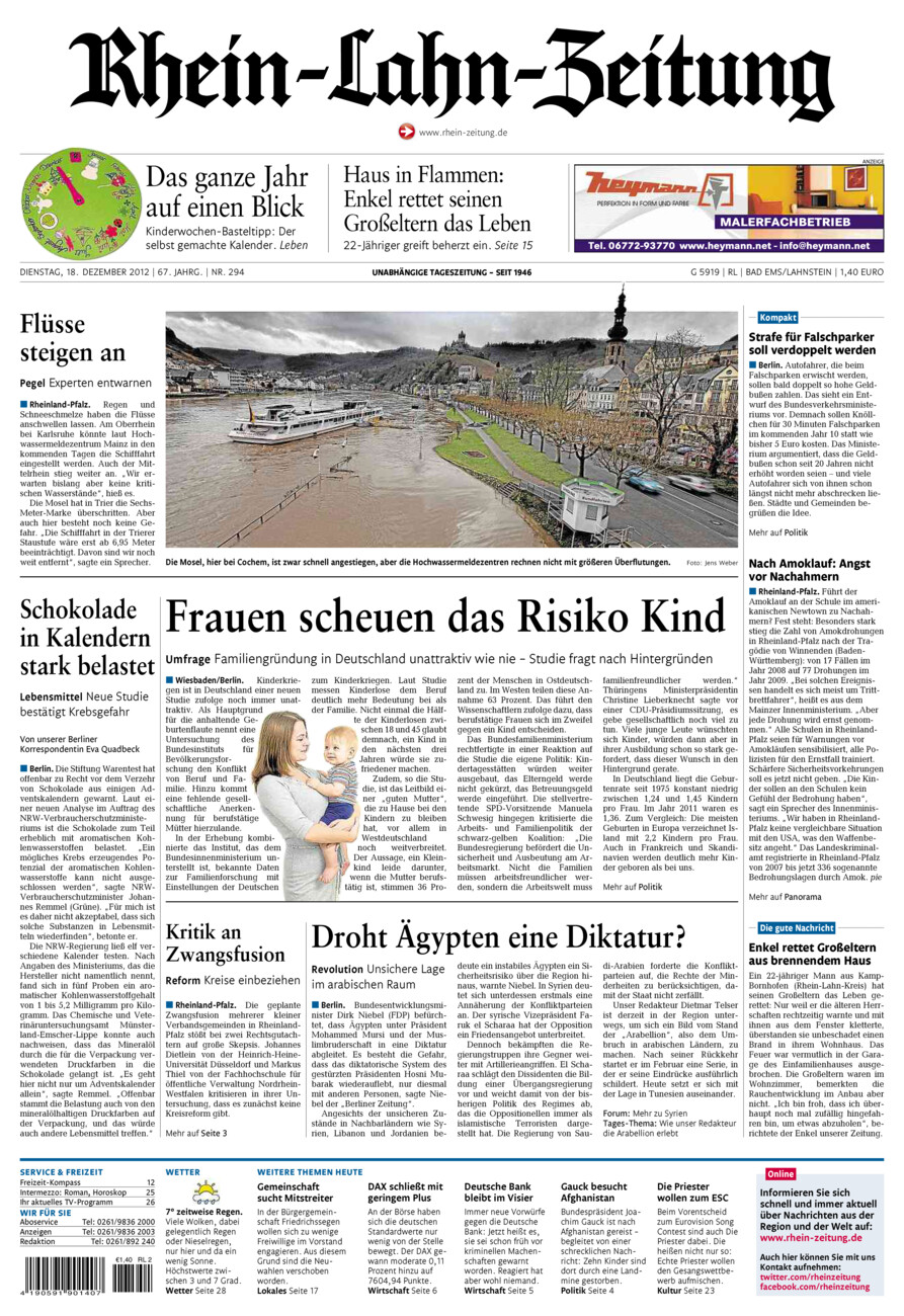 Rhein-Lahn-Zeitung vom Dienstag, 18.12.2012