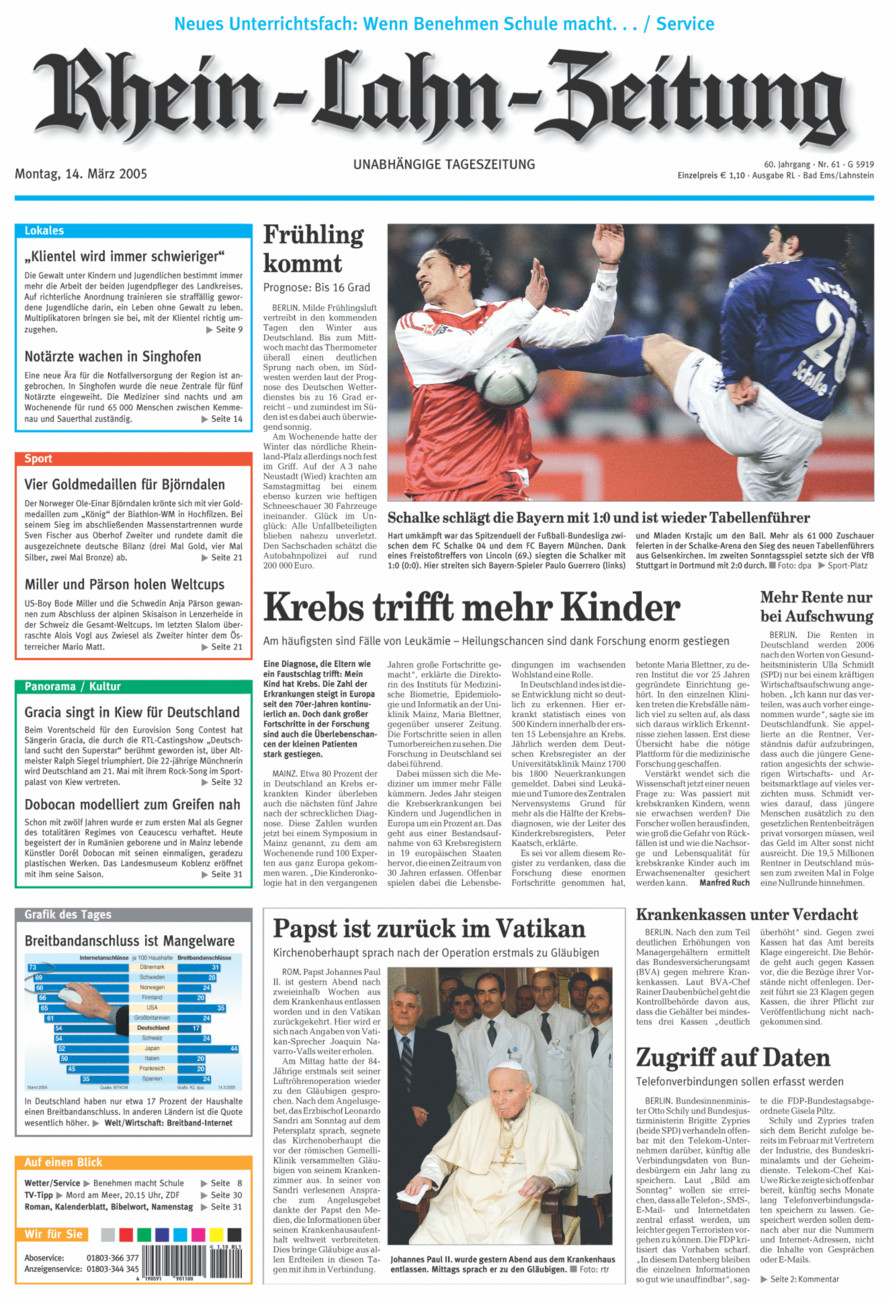 Rhein-Lahn-Zeitung vom Montag, 14.03.2005