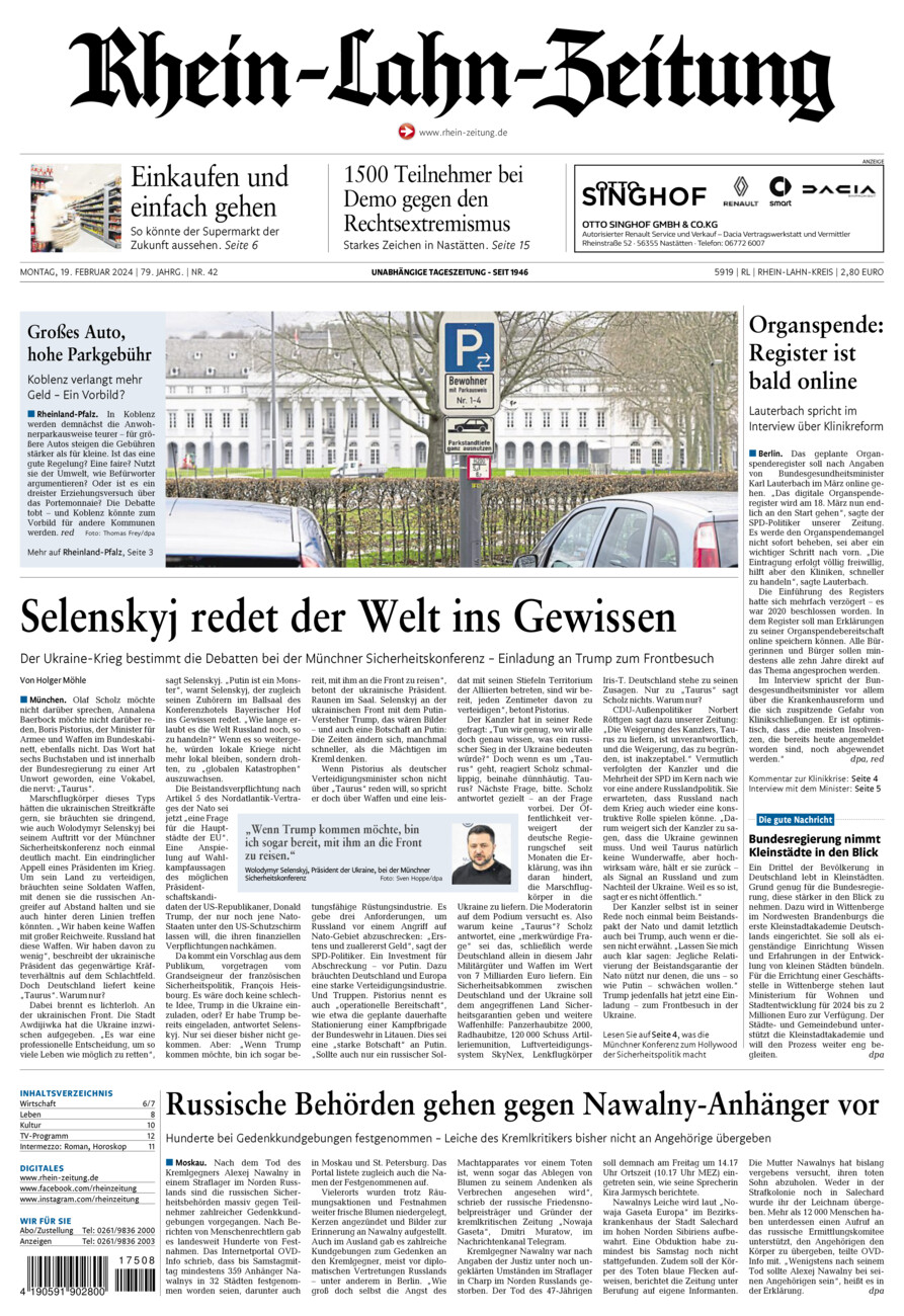 Rhein-Lahn-Zeitung vom Montag, 19.02.2024