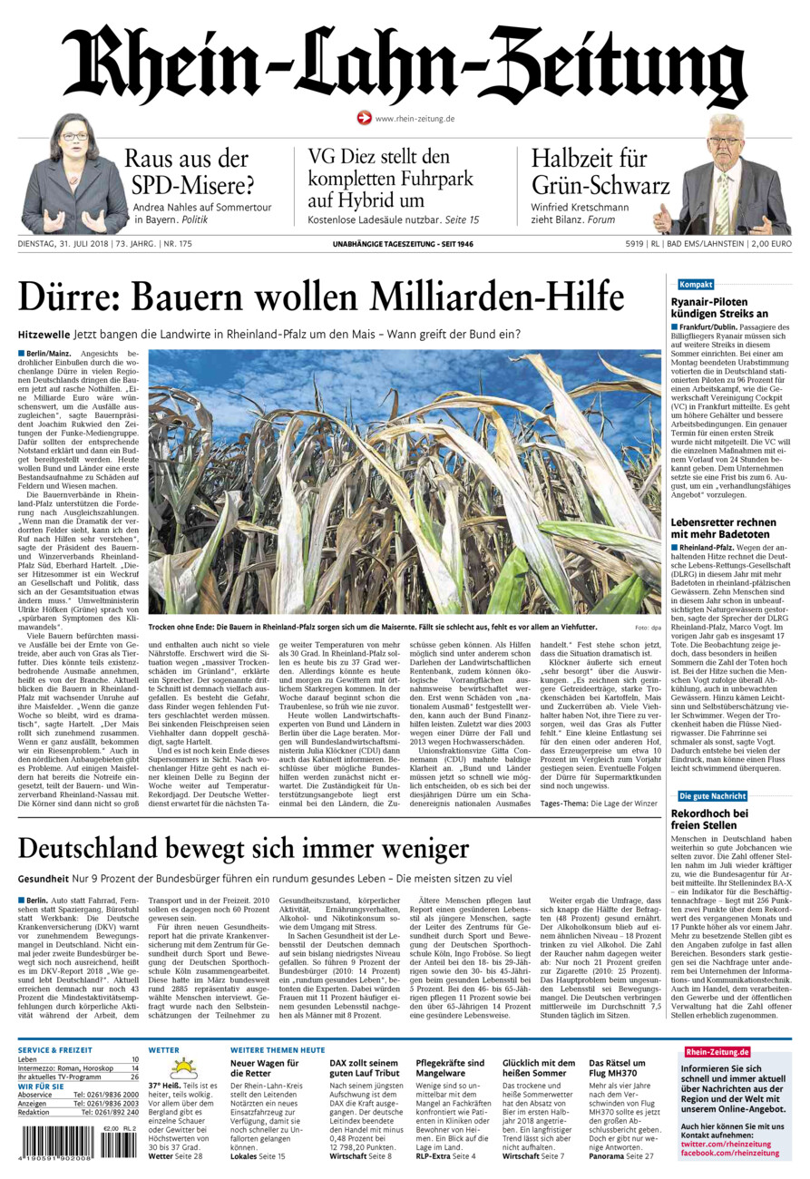 Rhein-Lahn-Zeitung vom Dienstag, 31.07.2018