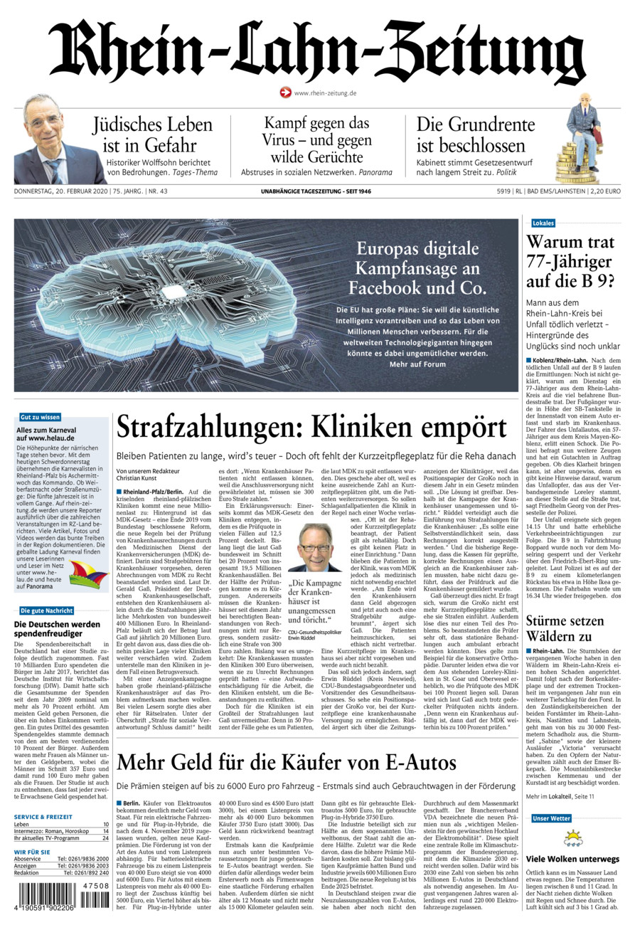 Rhein-Lahn-Zeitung vom Donnerstag, 20.02.2020