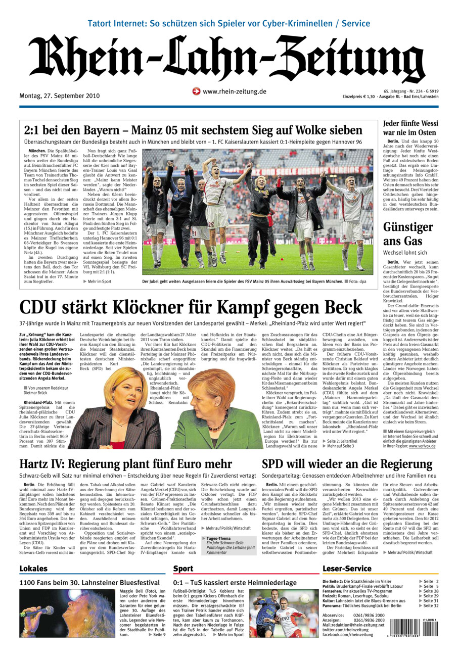 Rhein-Lahn-Zeitung vom Montag, 27.09.2010