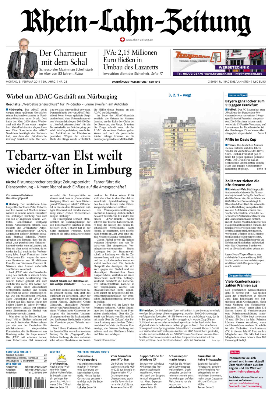 Rhein-Lahn-Zeitung vom Montag, 03.02.2014