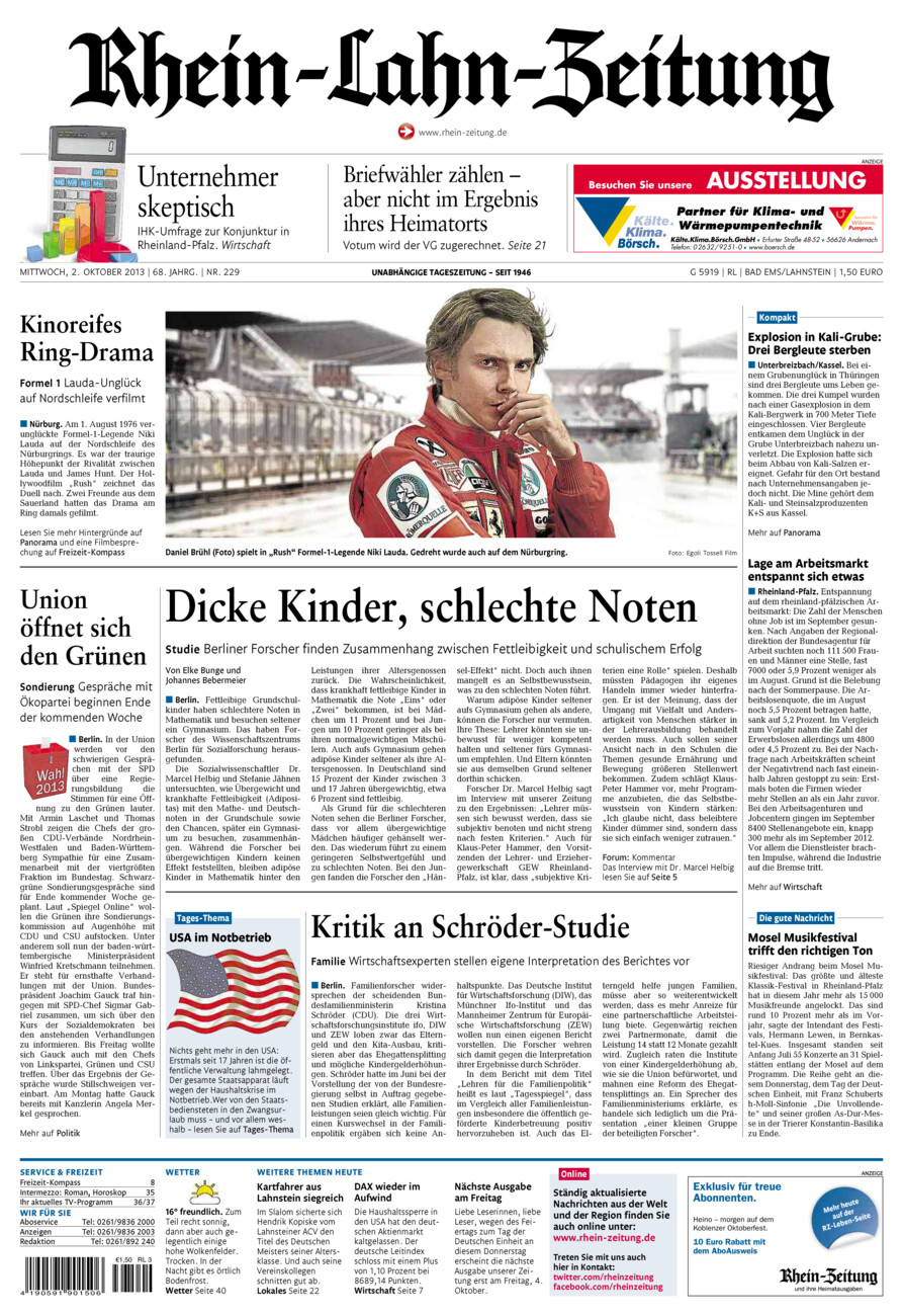 Rhein-Lahn-Zeitung vom Mittwoch, 02.10.2013