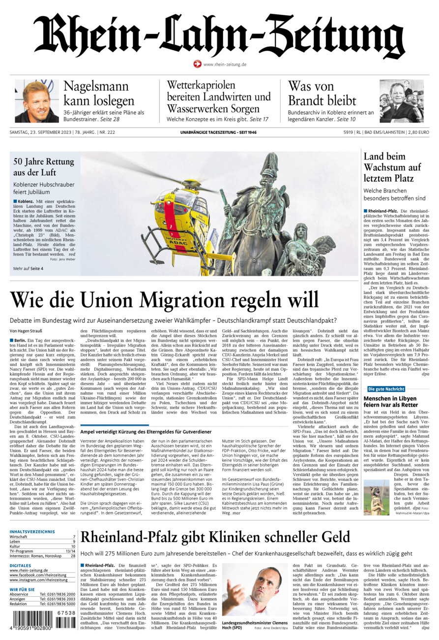 Rhein-Lahn-Zeitung vom Samstag, 23.09.2023
