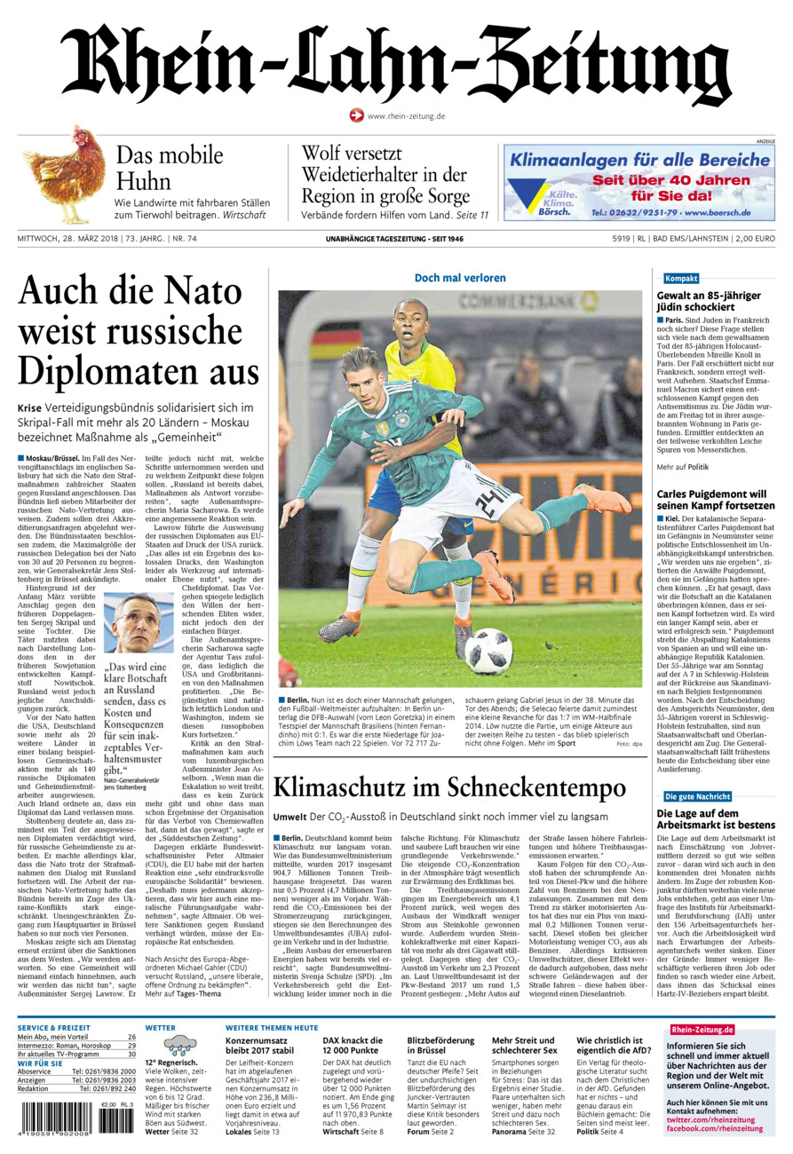 Rhein-Lahn-Zeitung vom Mittwoch, 28.03.2018
