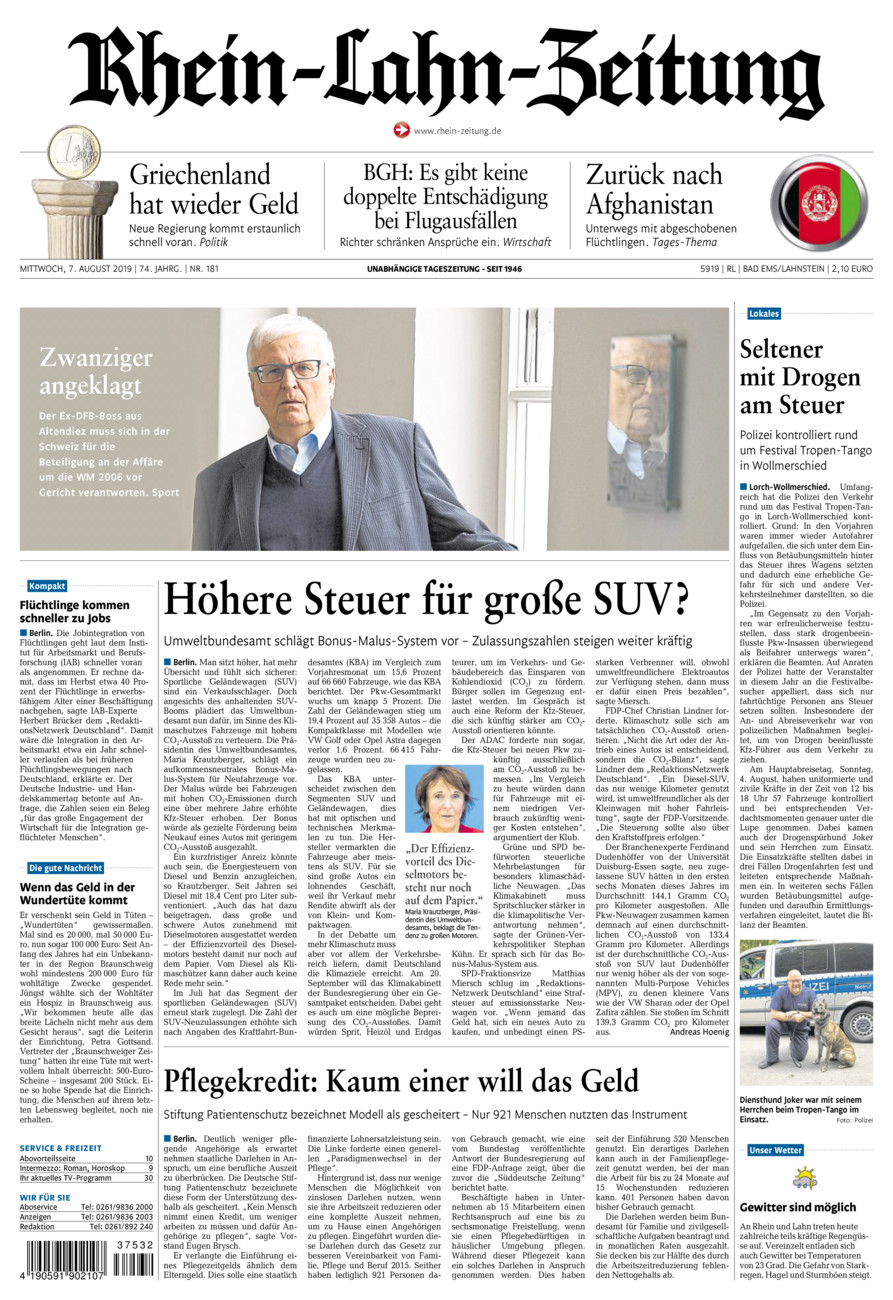 Rhein-Lahn-Zeitung vom Mittwoch, 07.08.2019
