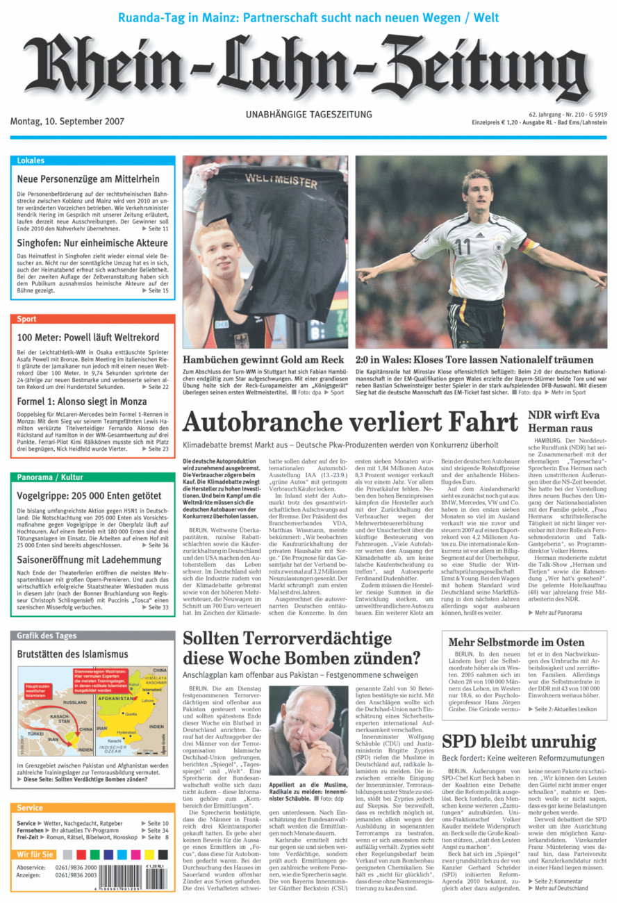 Rhein-Lahn-Zeitung vom Montag, 10.09.2007