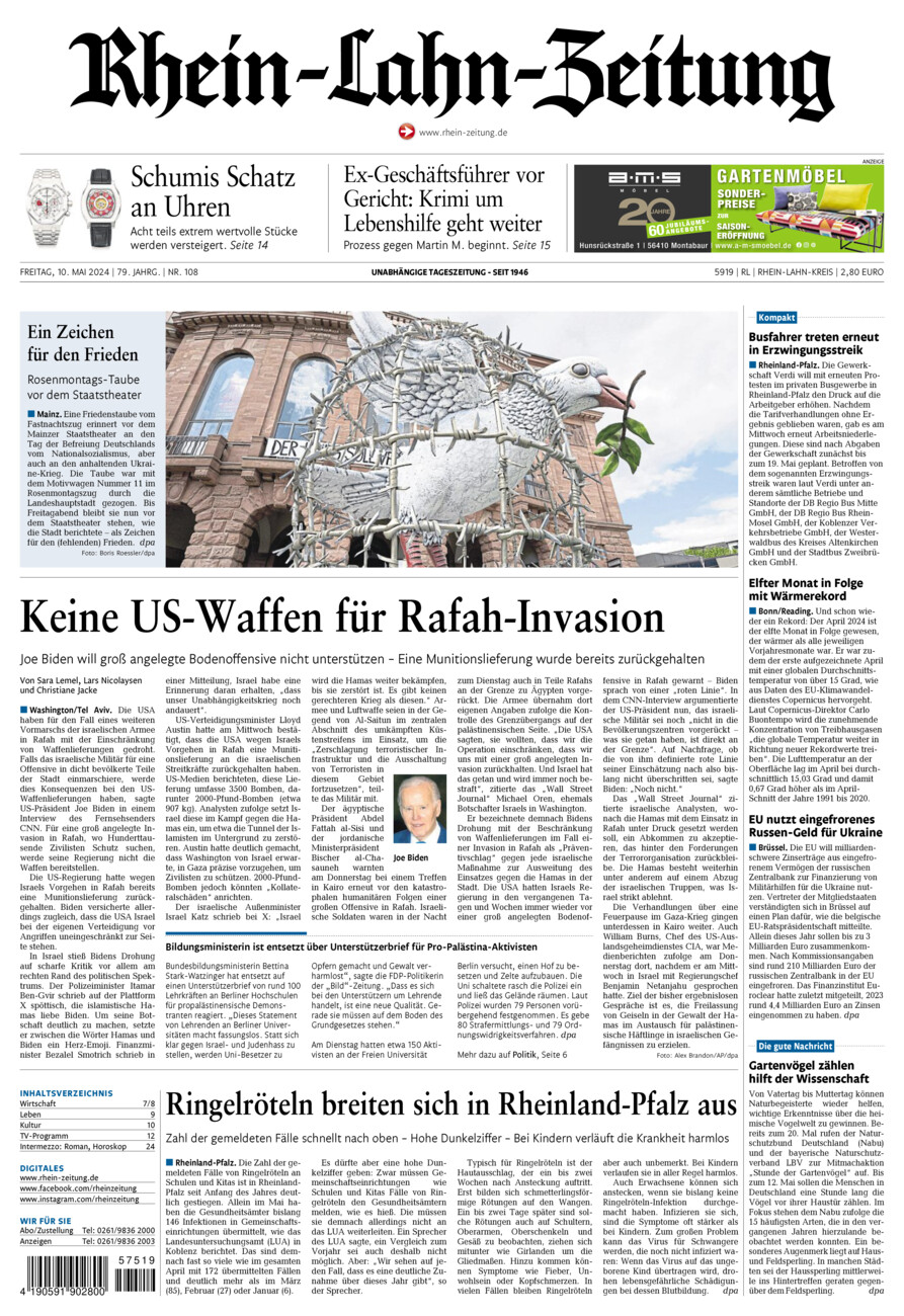 Rhein-Lahn-Zeitung vom Freitag, 10.05.2024
