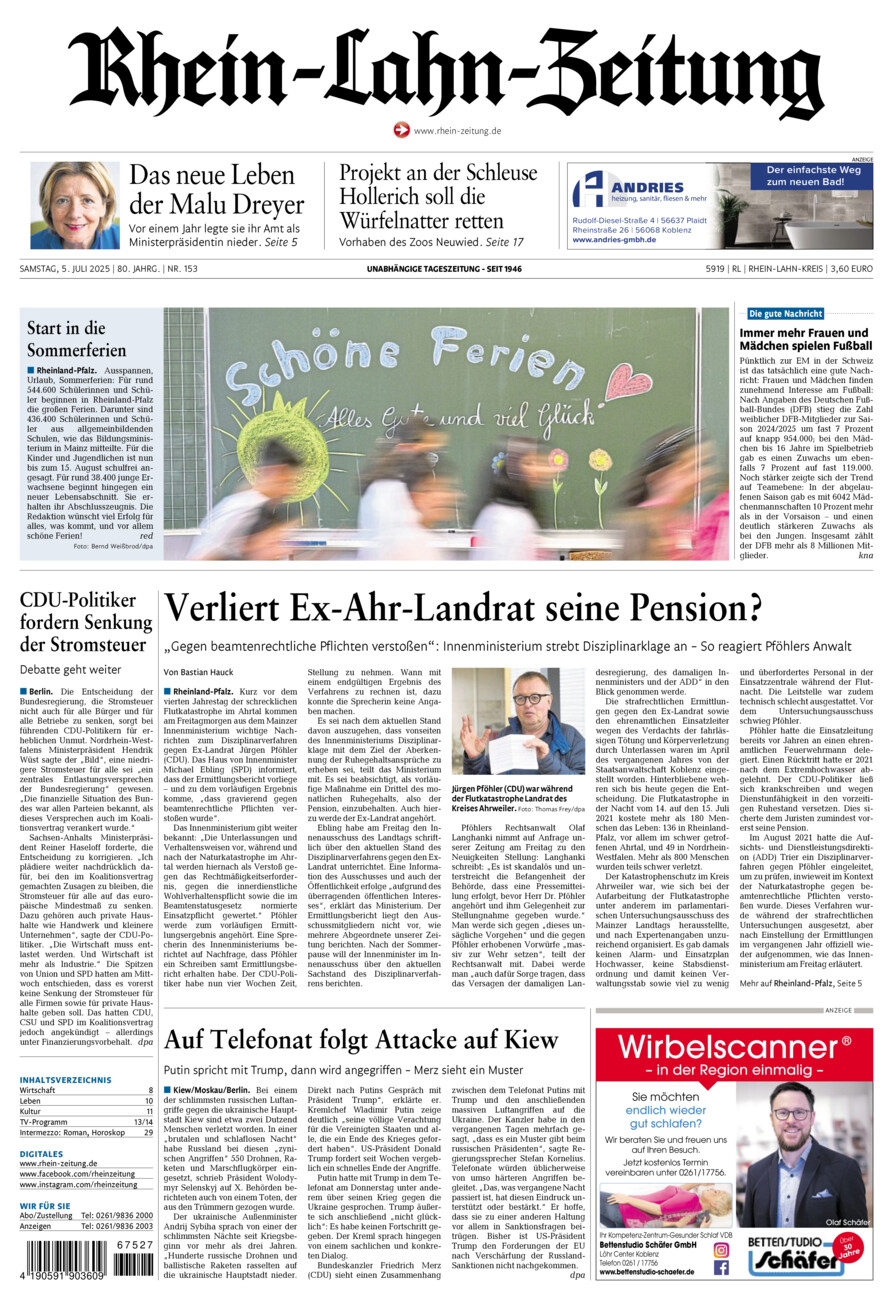Rhein-Lahn-Zeitung vom Samstag, 05.07.2025