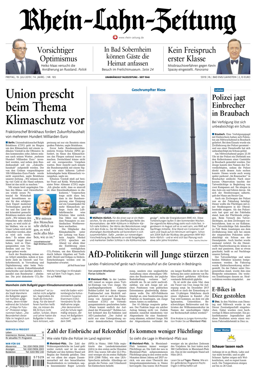 Rhein-Lahn-Zeitung vom Freitag, 19.07.2019