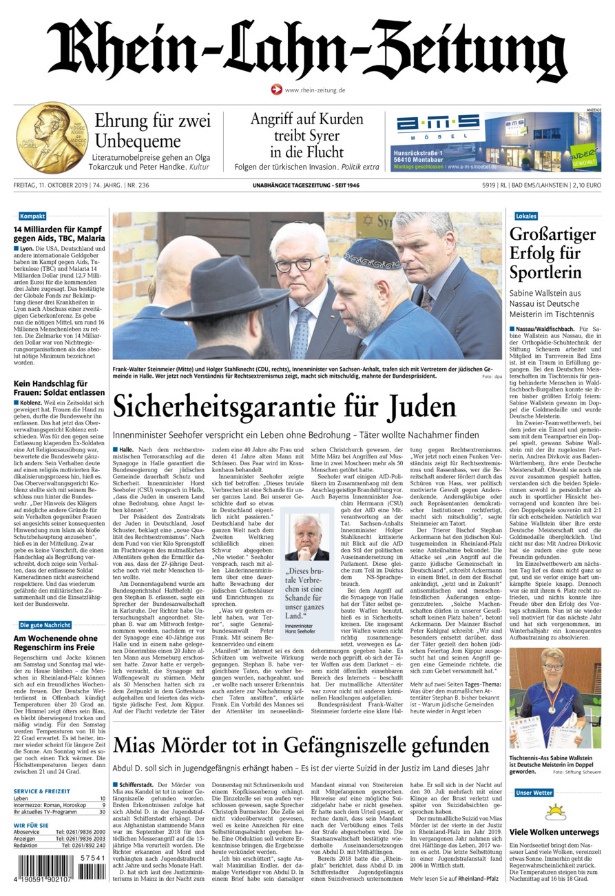 Rhein-Lahn-Zeitung vom Freitag, 11.10.2019