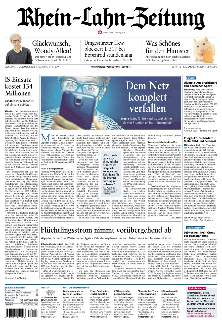 Rhein-Lahn-Zeitung vom Dienstag, 01.12.2015
