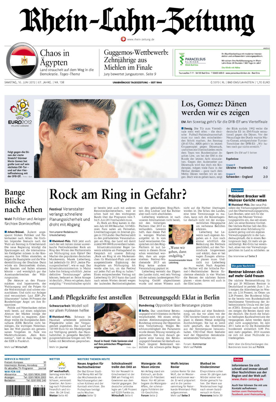 Rhein-Lahn-Zeitung vom Samstag, 16.06.2012