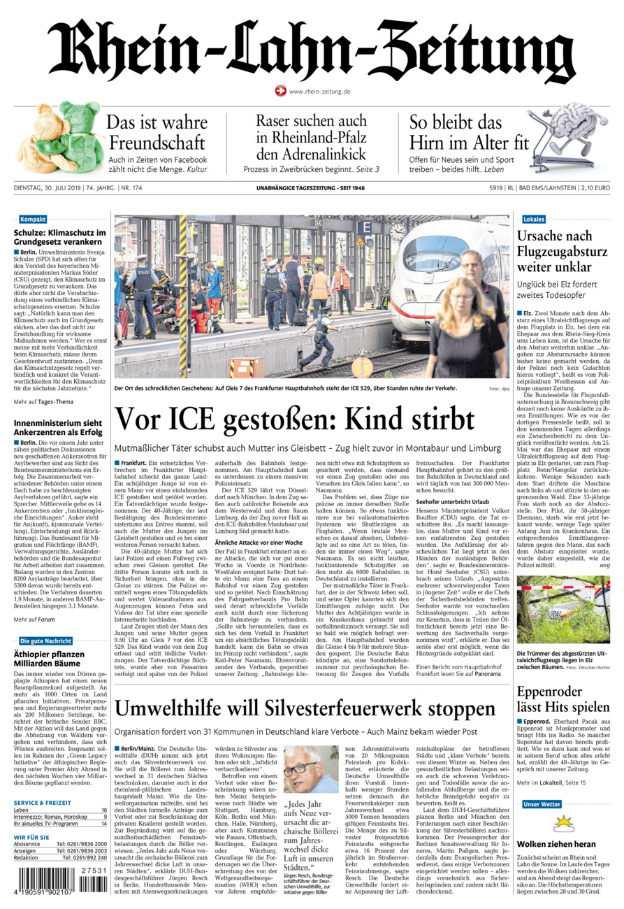 Rhein-Lahn-Zeitung vom Dienstag, 30.07.2019