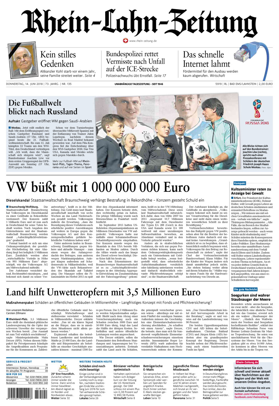 Rhein-Lahn-Zeitung vom Donnerstag, 14.06.2018