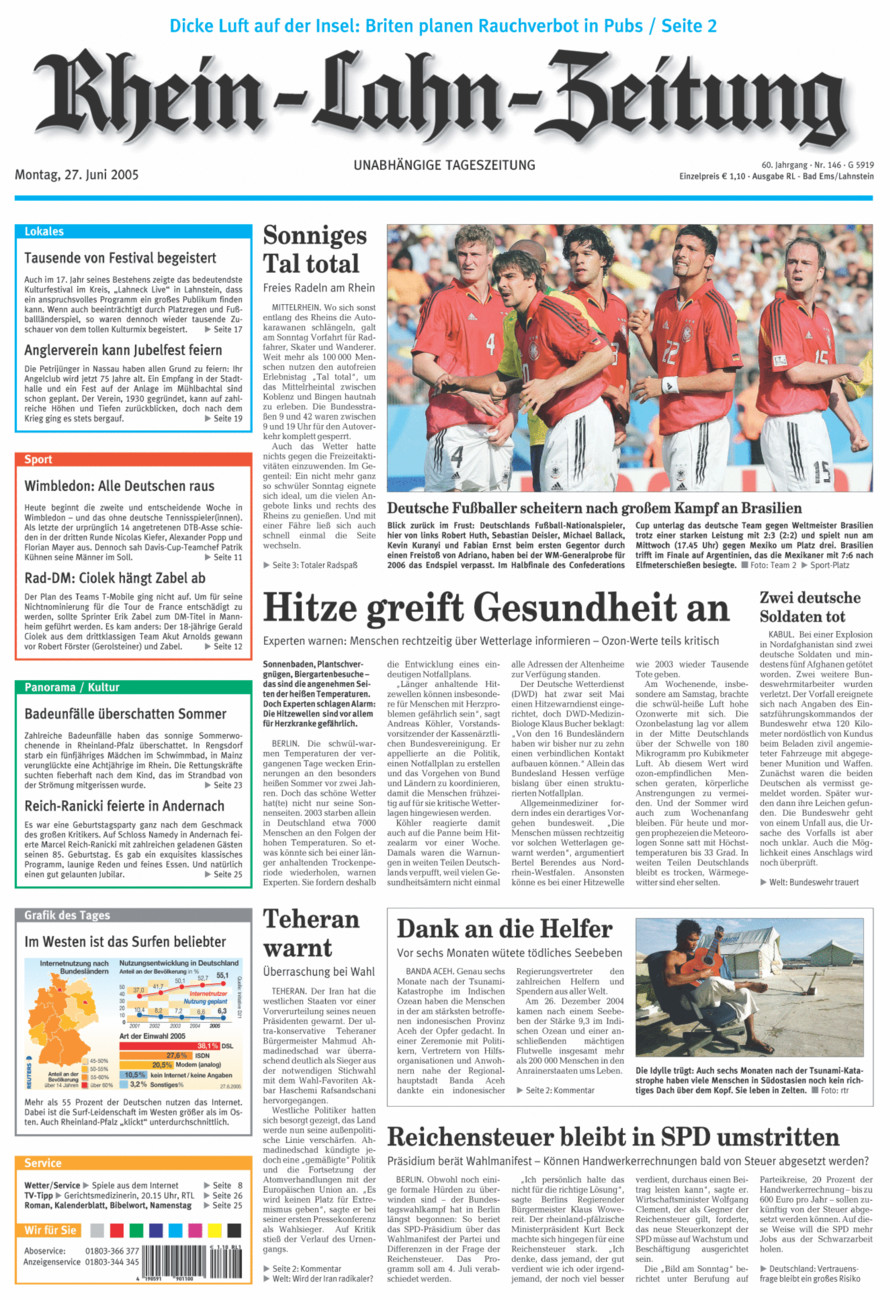Rhein-Lahn-Zeitung vom Montag, 27.06.2005