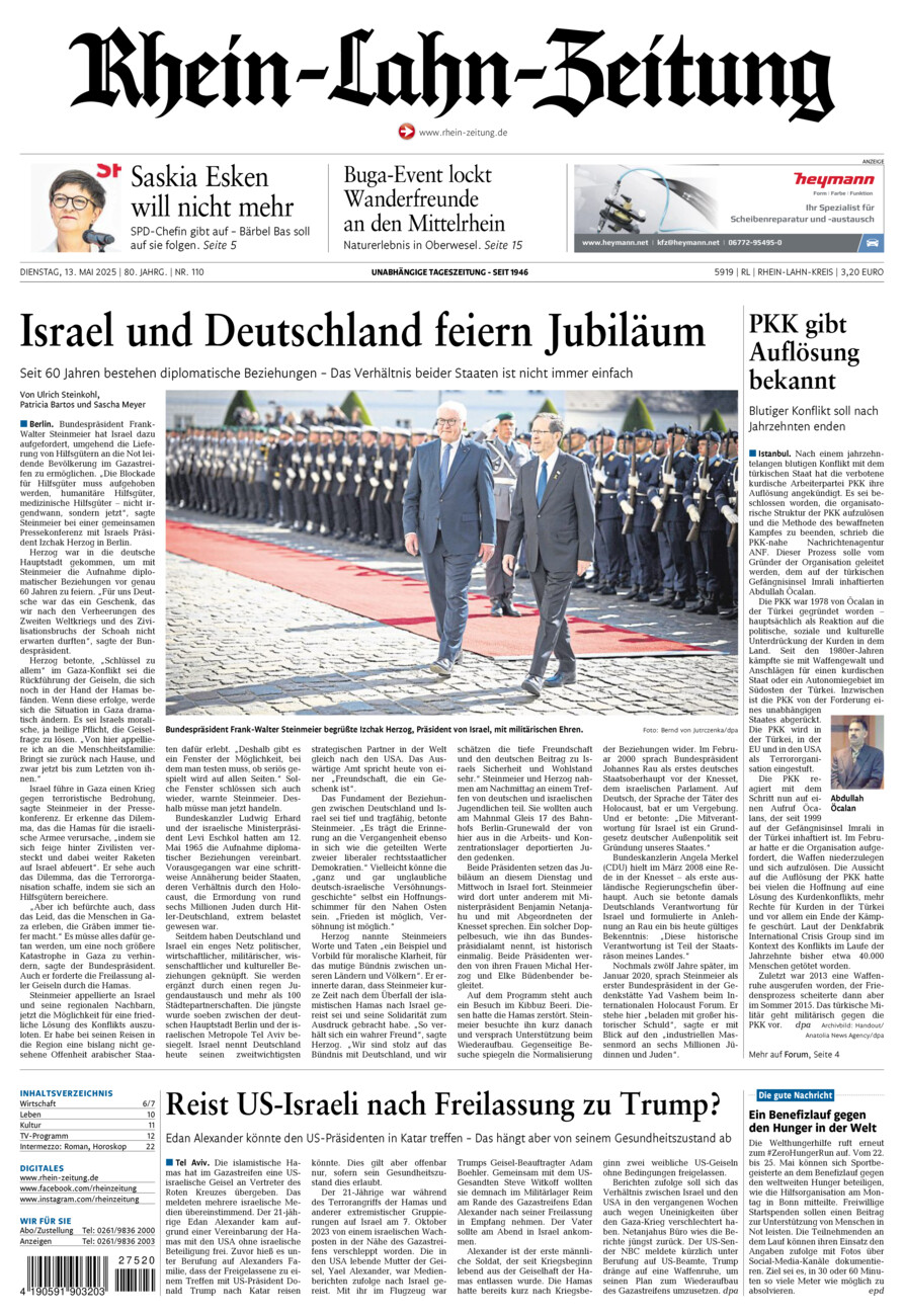 Rhein-Lahn-Zeitung vom Dienstag, 13.05.2025