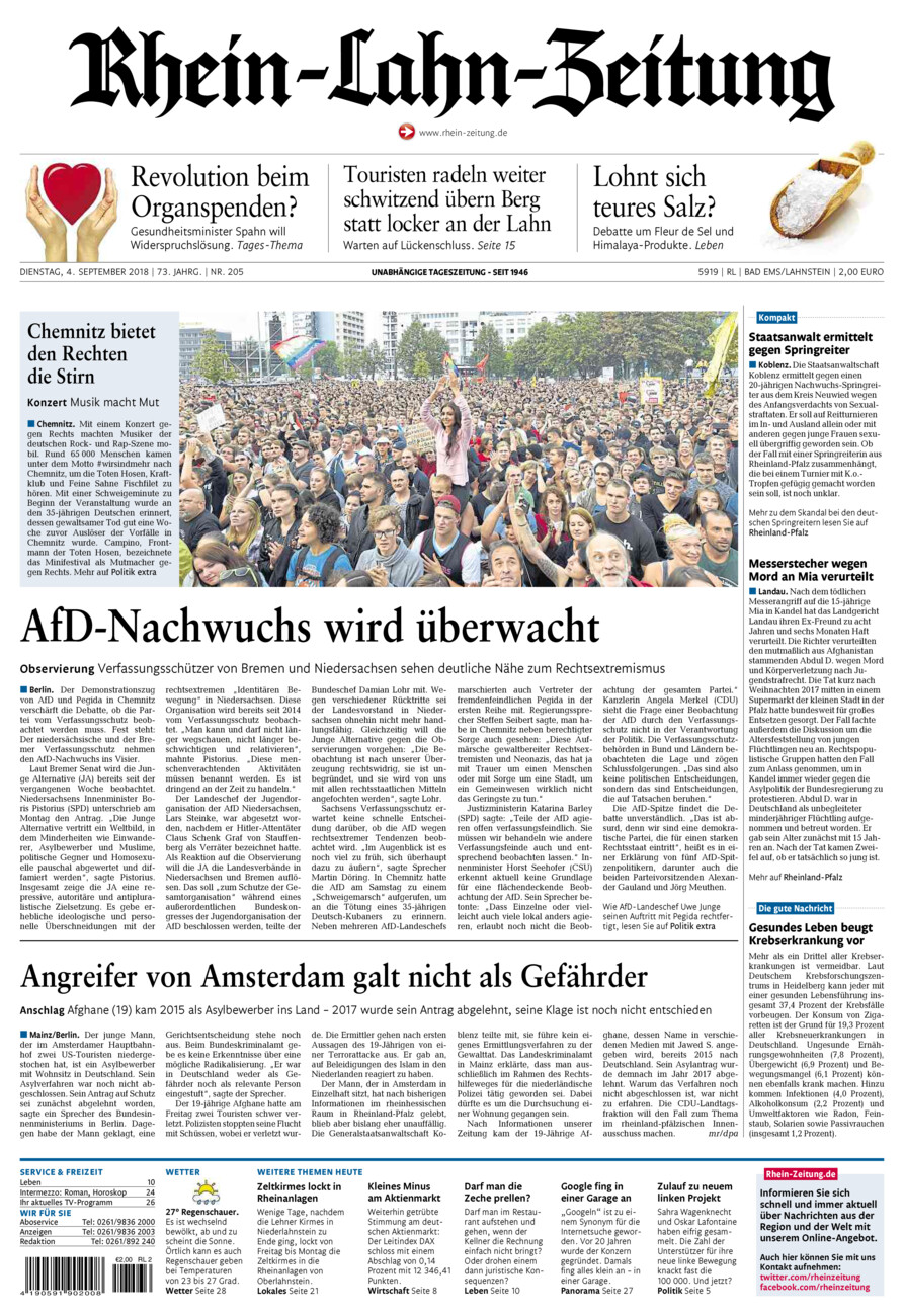 Rhein-Lahn-Zeitung vom Dienstag, 04.09.2018