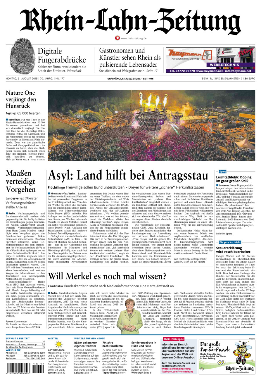 Rhein-Lahn-Zeitung vom Montag, 03.08.2015