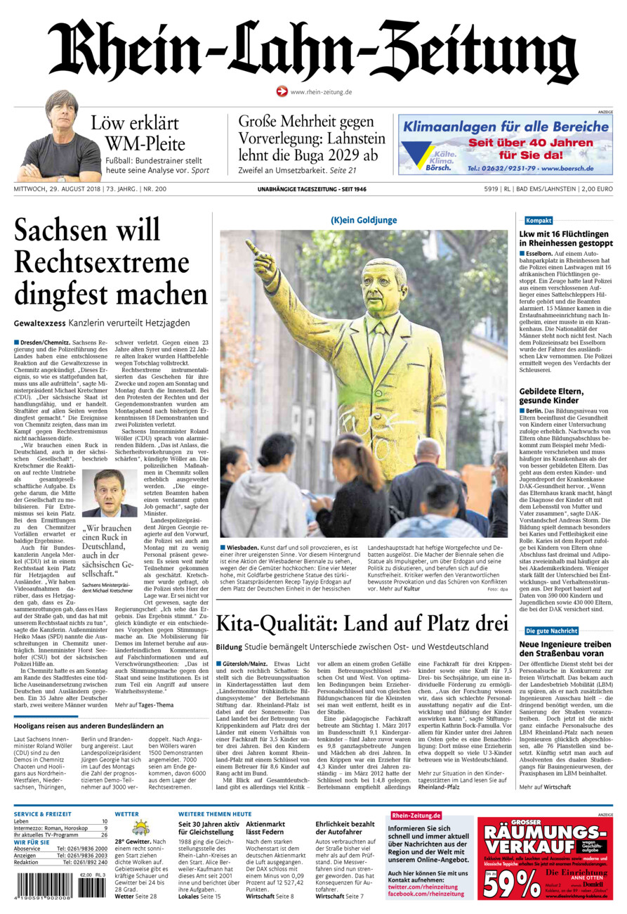 Rhein-Lahn-Zeitung vom Mittwoch, 29.08.2018