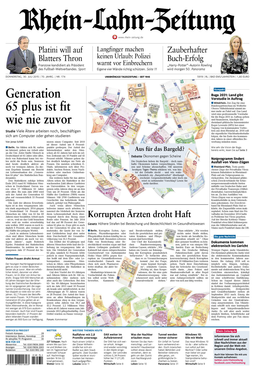 Rhein-Lahn-Zeitung vom Donnerstag, 30.07.2015